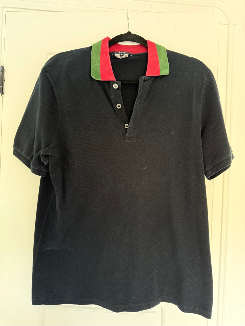 Gucci Black Polo with Green and Red Stripe Collar